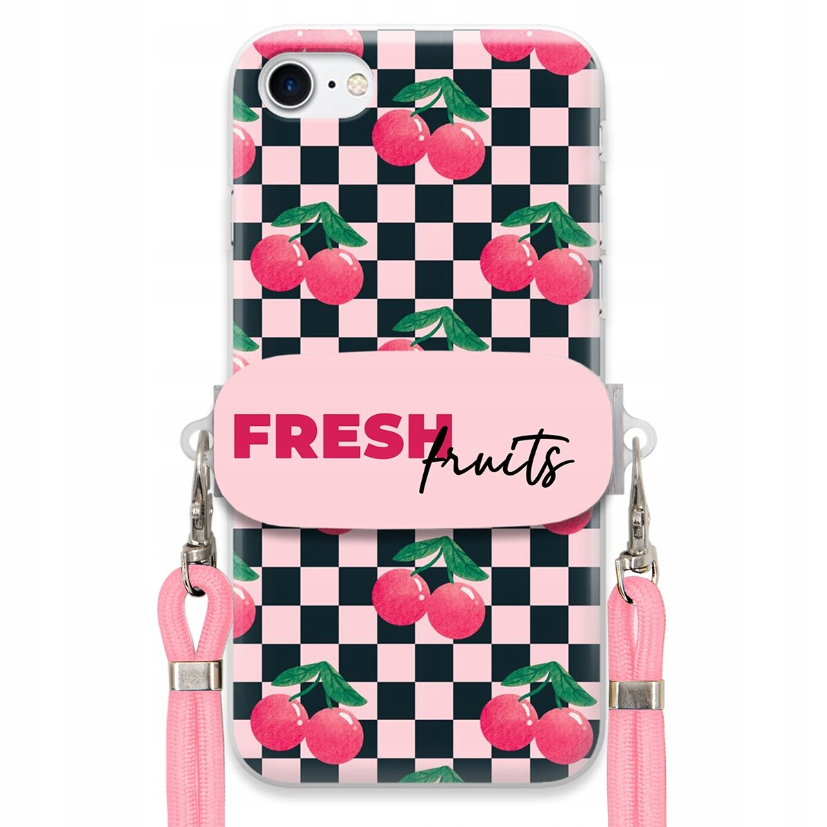 Pouzdro pro iPhone 8 Růžové vodítko Funkční rukojeť Fresh Fruits Šachovnice