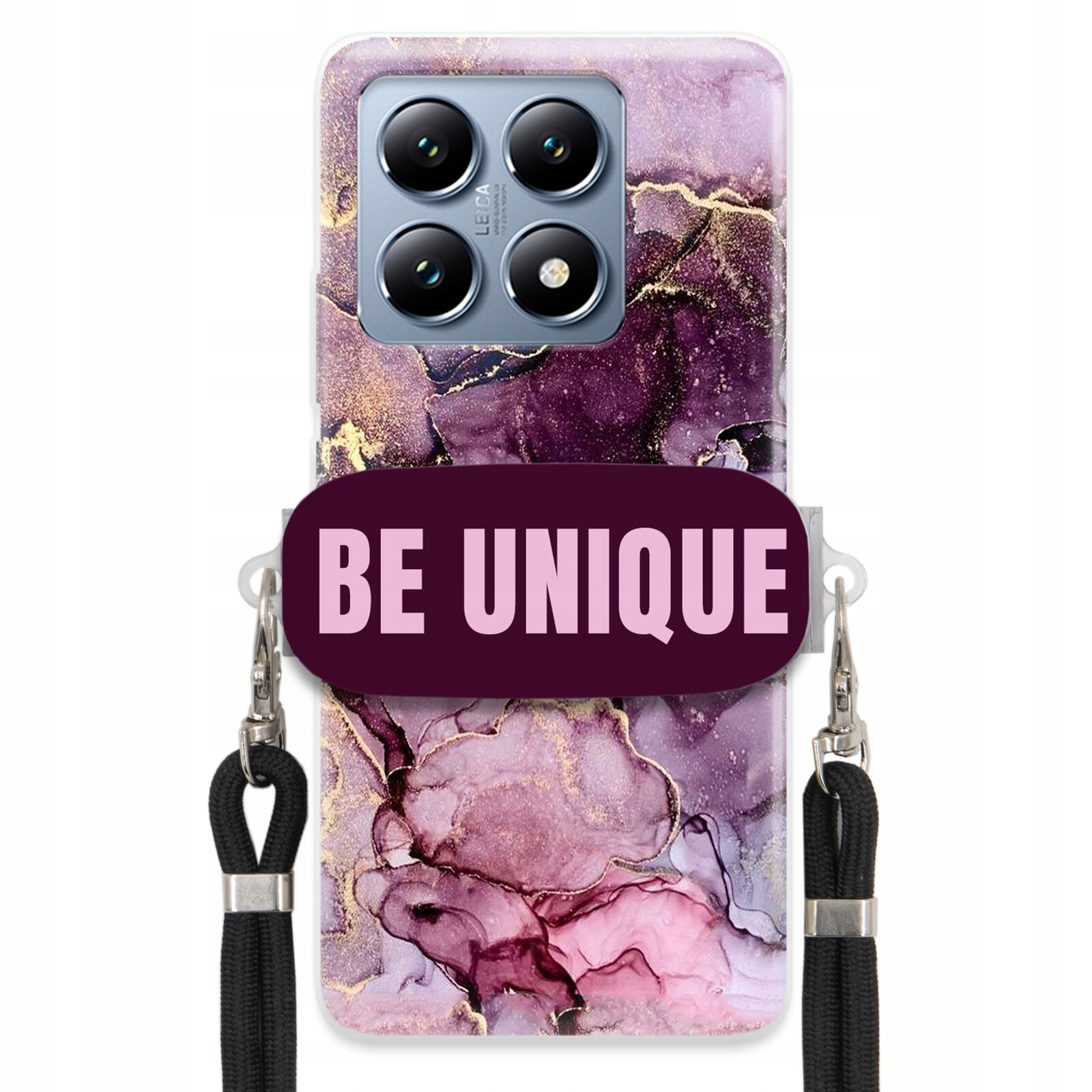 Pouzdro pro Xiaomi 14T úchytka na šňůrku Černý fialový mramor