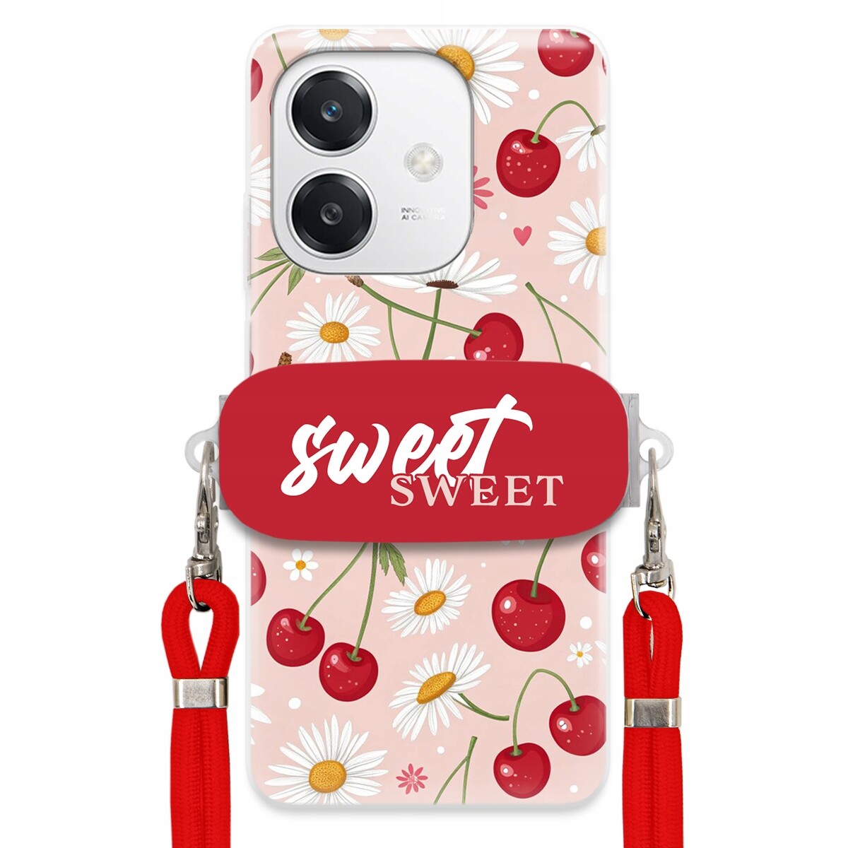 Pouzdro pro Oppo A40M Červené vodítko držák Sweet Sweet Višeň a sedmikráska