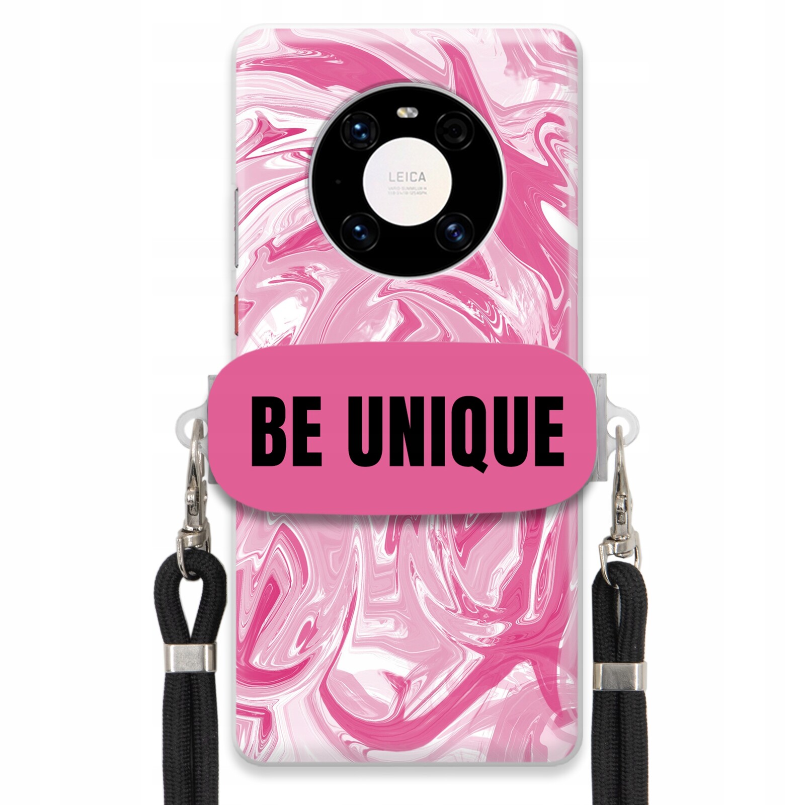 Pouzdro pro Huawei Mate 40 úchytka na šňůrku Černá Růžová Mramorová Be Unique