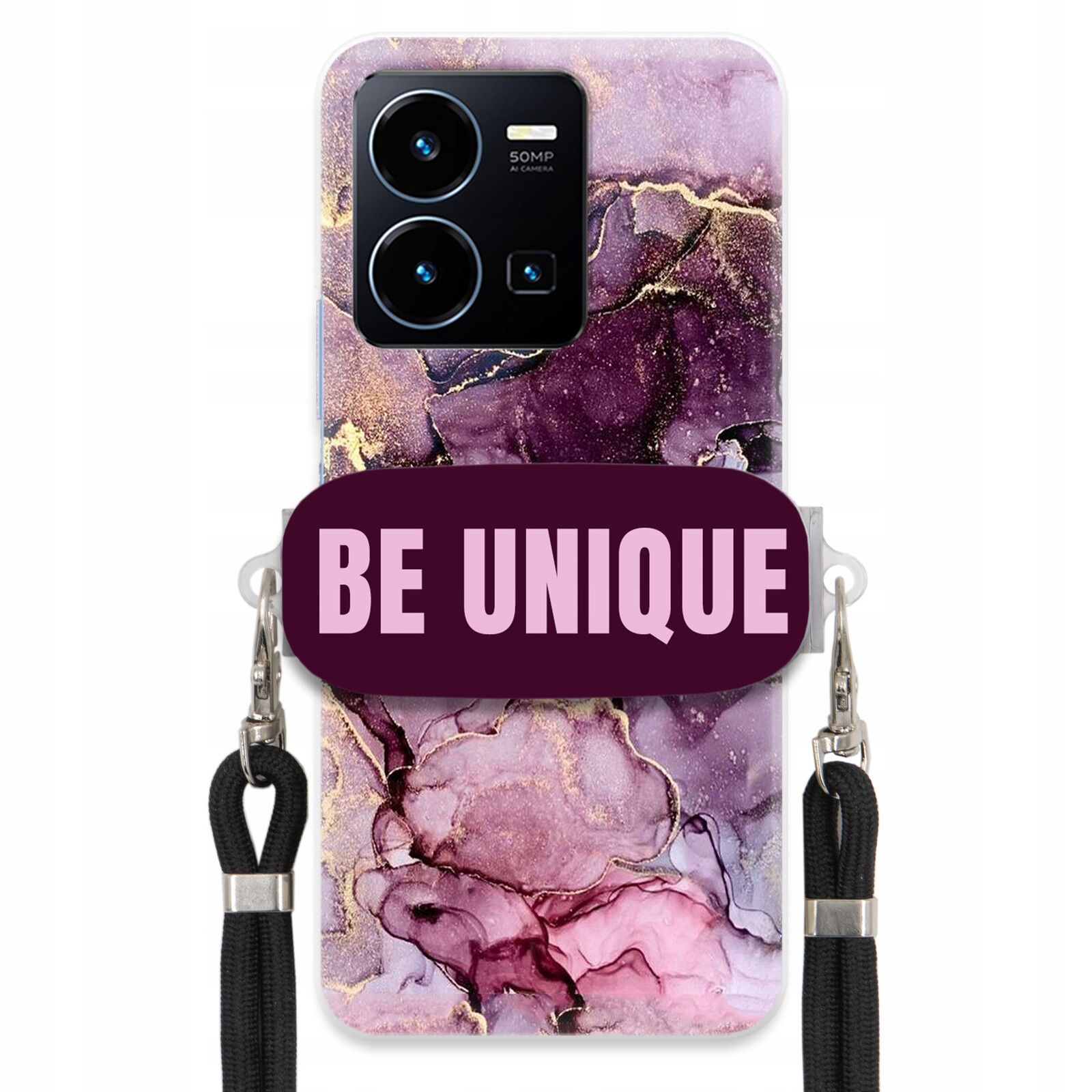 Pouzdro Premium pro Vivo Y22S Case Uchytky Šňůrka Černá Fialová Mramorová