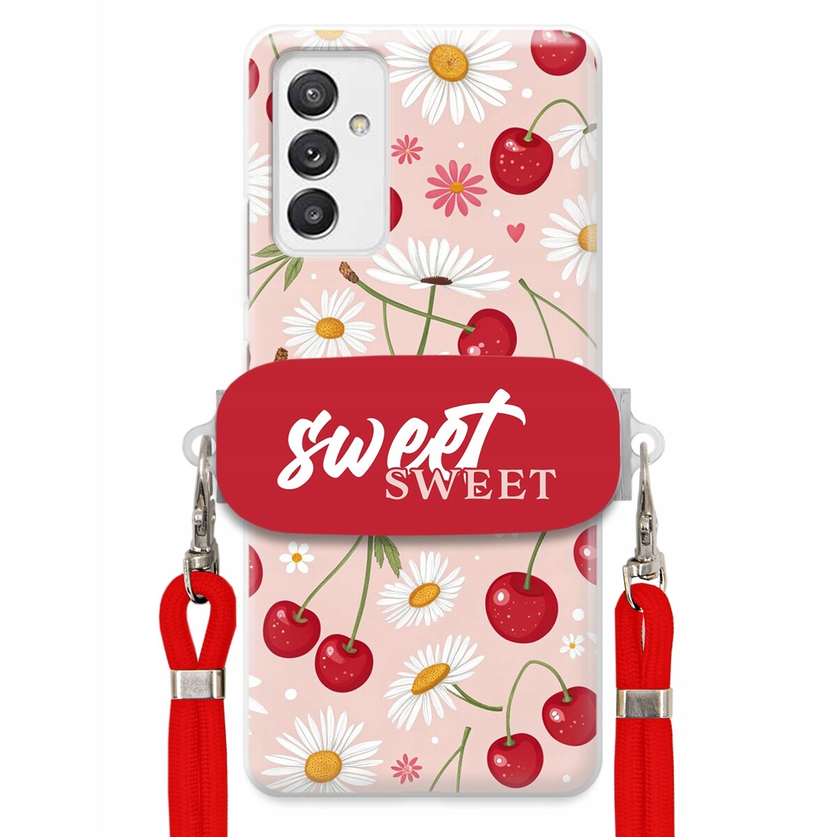 Pouzdro pro Samsung A82 5G Červené vodítko držák Crossbody Sweet Višňový Květ