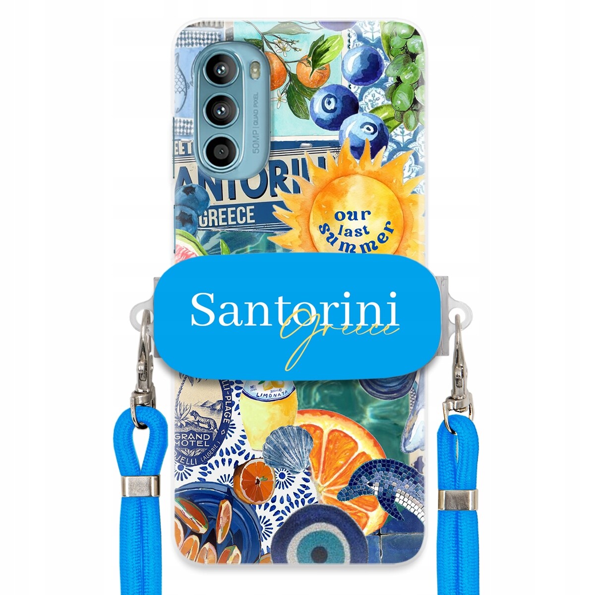 Pouzdro pro Motorola G52 Modré Crossbody vodítko Držák Santorini Sea Vibes