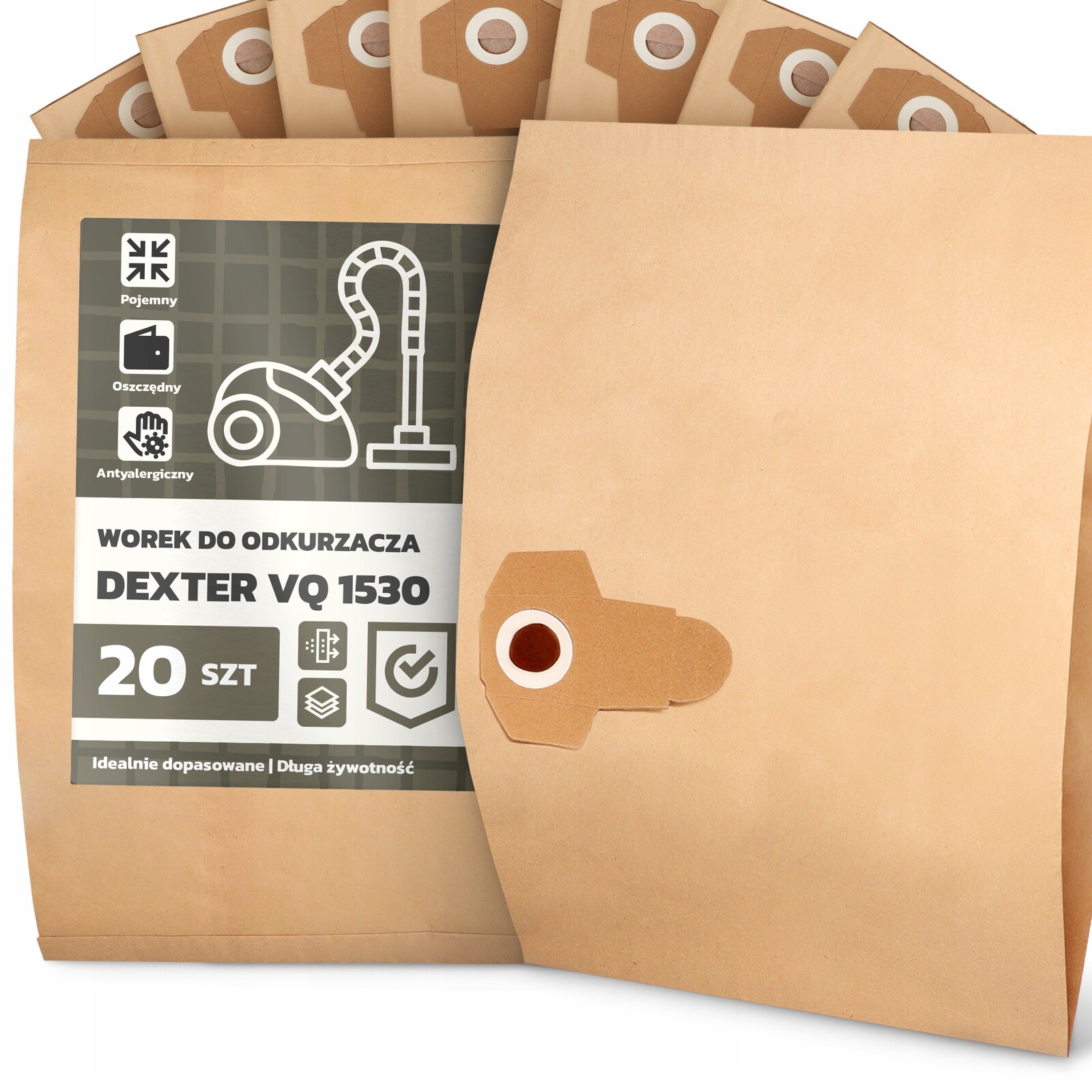 20 x Sáček Do Vysavače Dexter Vq 1530 Papírový 2-vrstvový Sáček Sáčky 2A