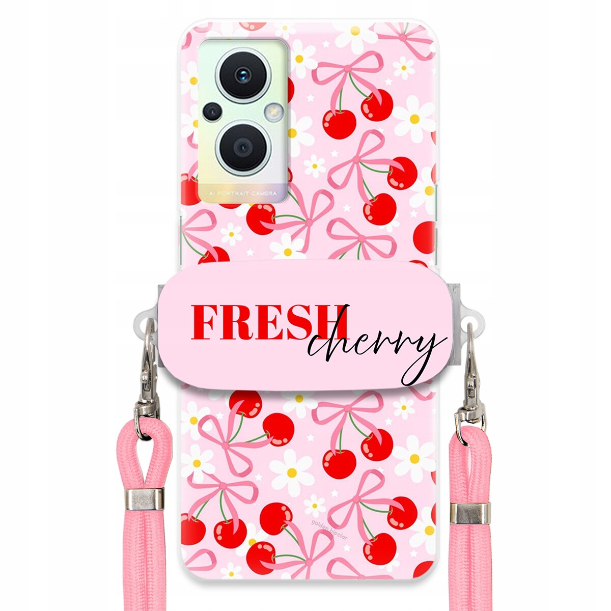 Pouzdro pro Oppo Reno 8 Lite Držák Šňůrka Růžová Fresh Cherry Kokardy