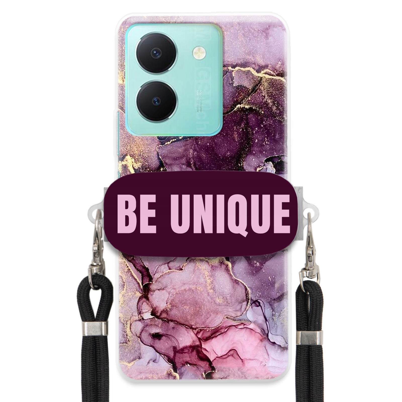 pouzdro na Vivo Y78 Case Uchopovací šňůrka Černá Be Unique Fialová Mramorová