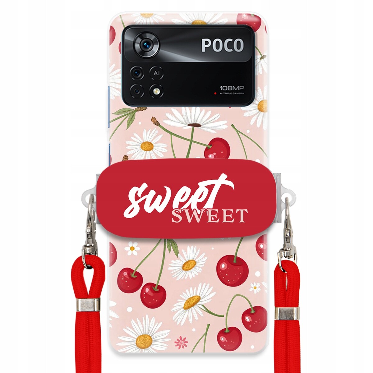 Pouzdro pro Xiaomi Poco X4 Pro 5G Červené vodítko držák Sweet Sweet Višeň