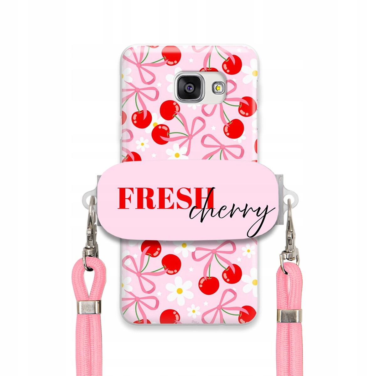 Pouzdro pro Samsung A7 2016 Case Držák na šňůrku Růžový Fresh Cherry Mašle