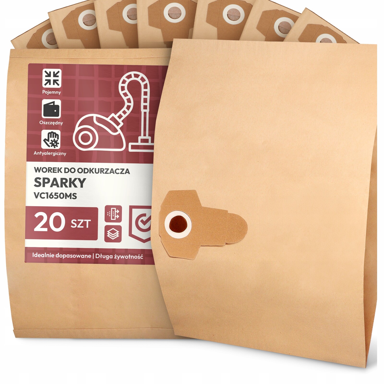 20 x Sáček Do Vysavače Sparky VC1650MS Papírový 2-vrstvový Sáček Sáčky 2A
