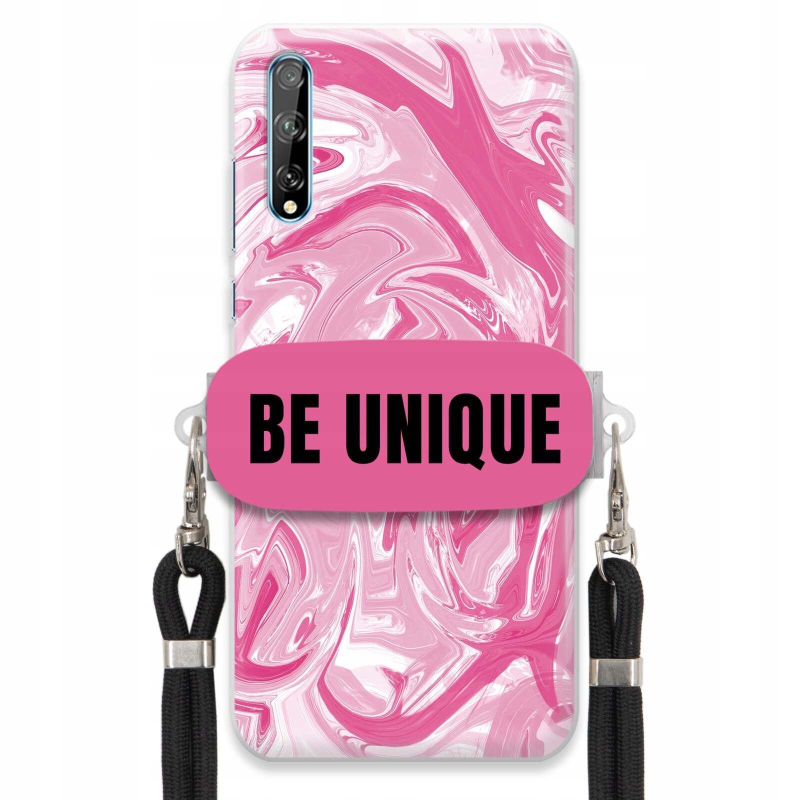 Pouzdro pro Huawei Y8P úchyt šňůrka Černá Růžová Mramorová Be Unique