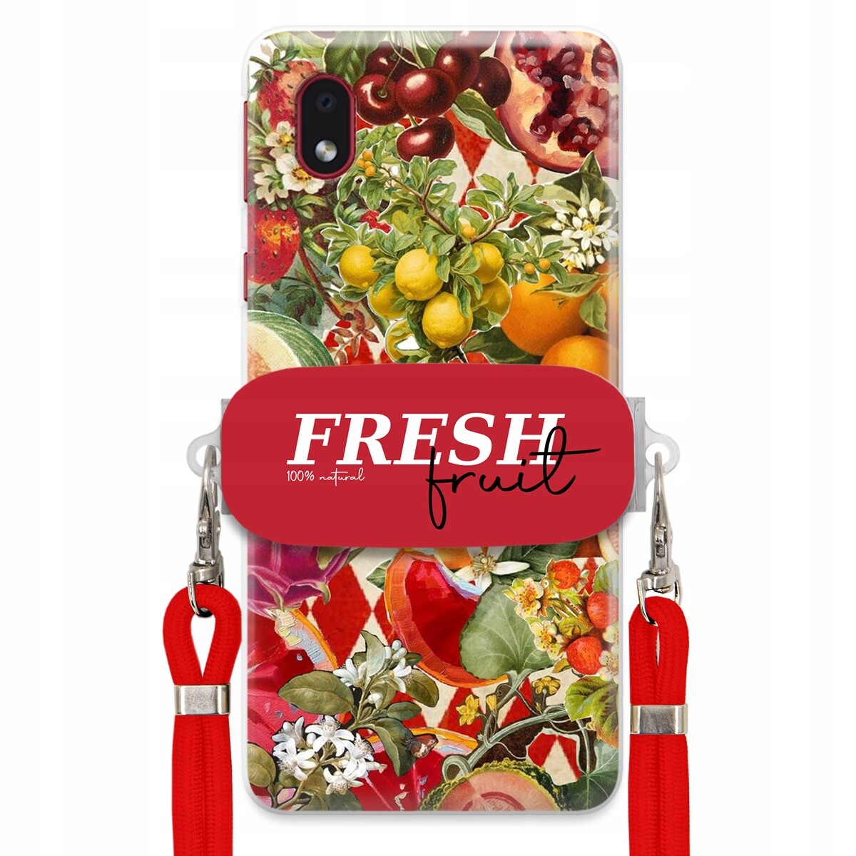 Pouzdro pro Samsung A01 Core Červené Crossbody vodítko Držák Fresh Fruit