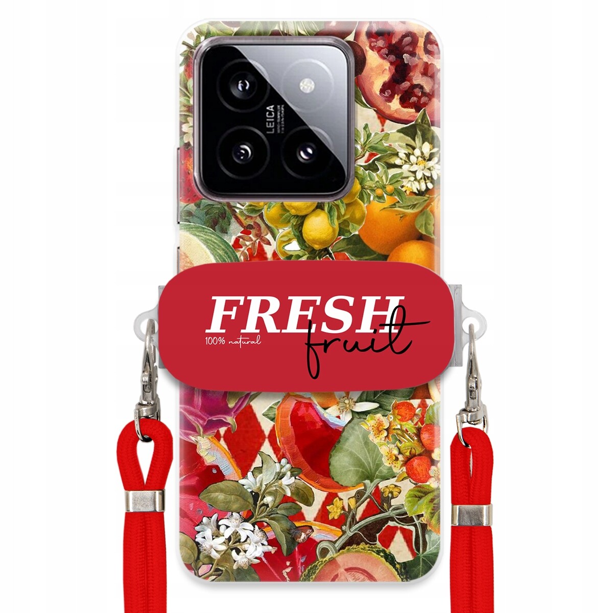 Pouzdro pro Xiaomi 14 Červené Crossbody vodítko Držák Fresh Fruit Ovocný