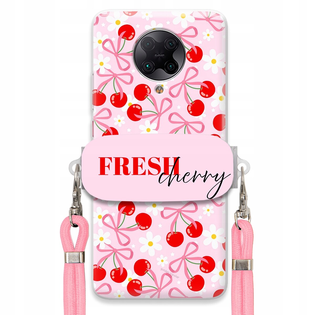 Pouzdro pro Xiaomi Redmi K30 Pro Case Držák Šňůrka Růžová Cherry Kokardy