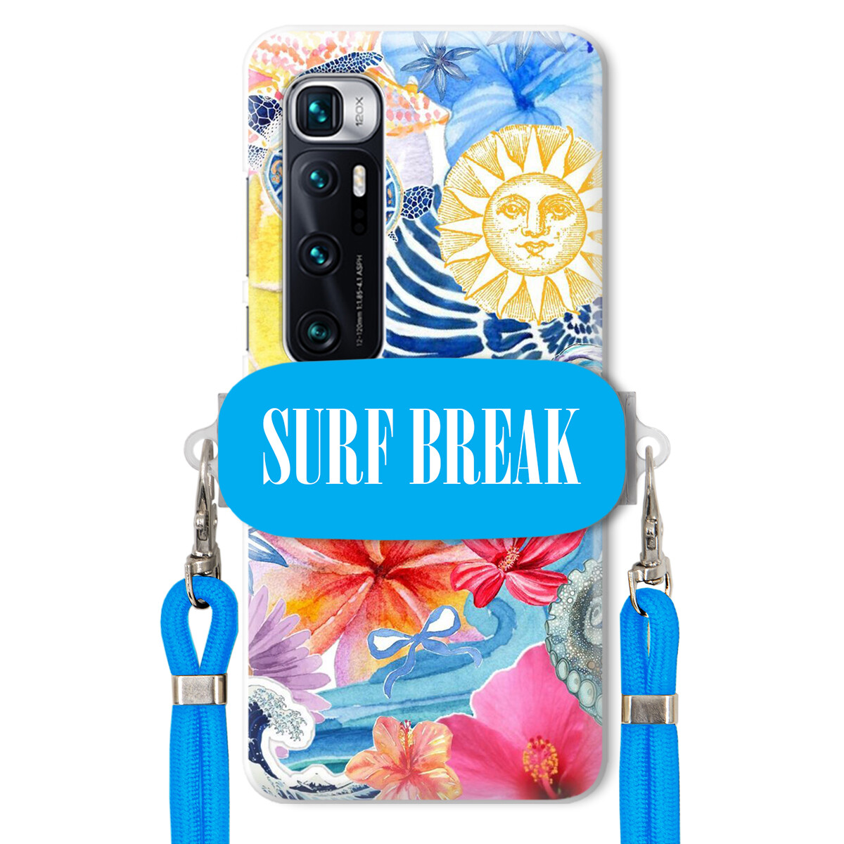 Pouzdro pro Xiaomi Mi 10 Ultra Crossbody vodítko modré Držák Surf Break Dovolená