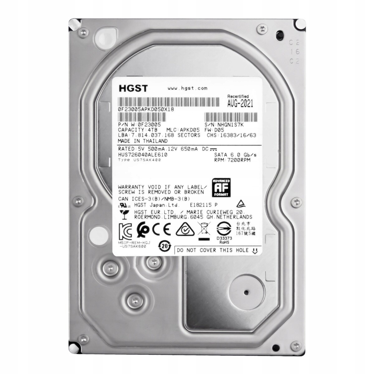 Hgst UltraStar 7K6000 4TB 7.2K 128MB Sata III 3.5'' HUS726040ALE610