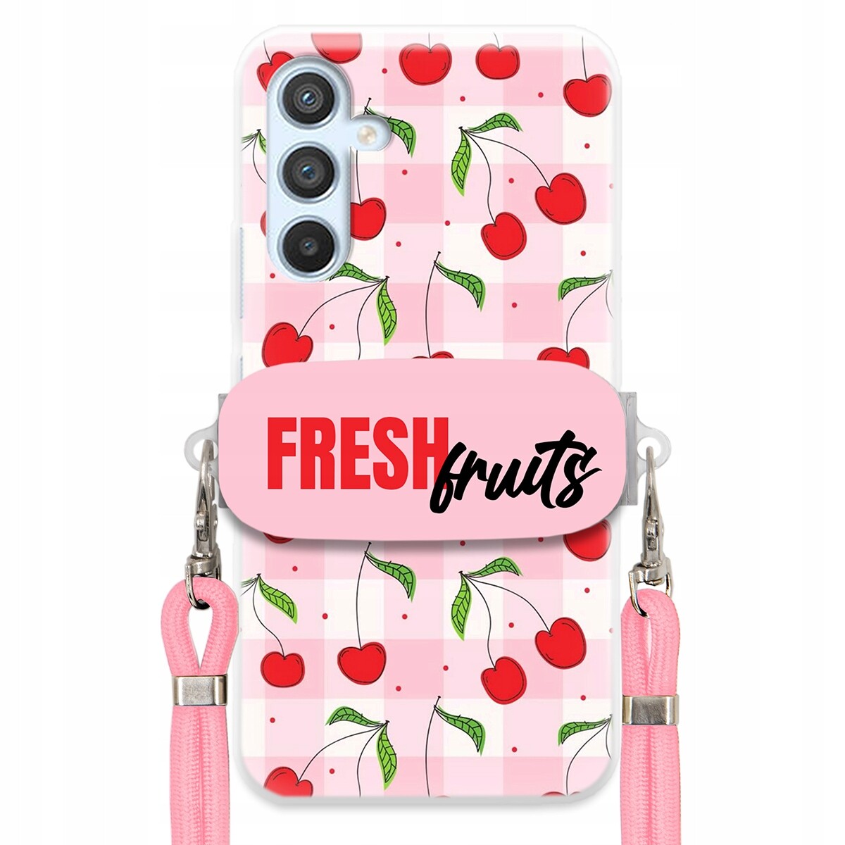 Pouzdro pro Samsung A25 5G Case Držák Šňůrka Růžová Fresh Fruits Mřížka