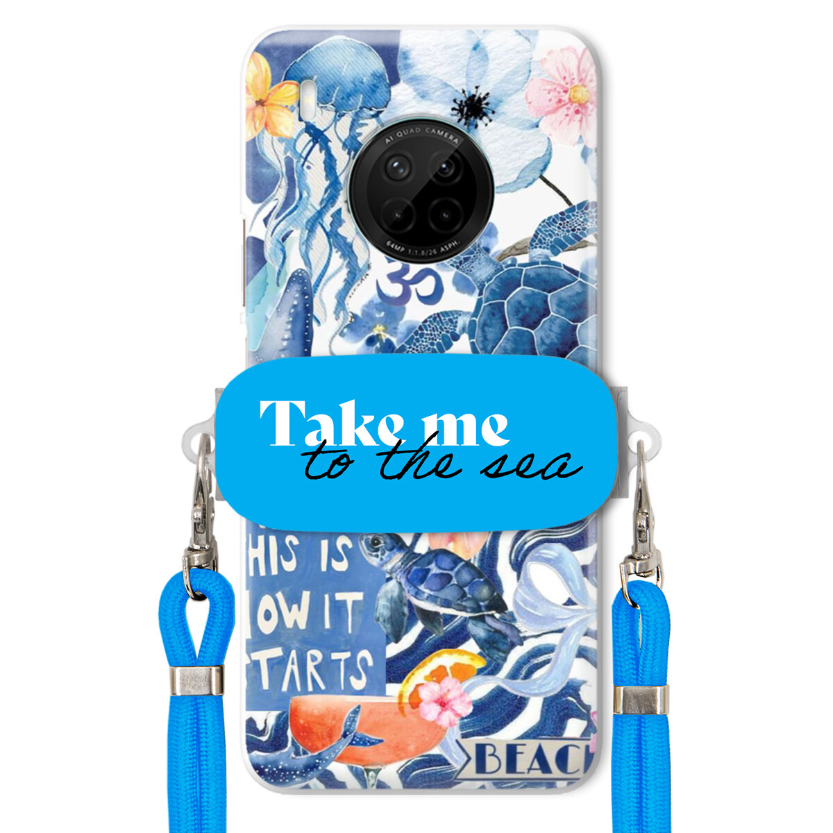 Pouzdro pro Huawei Y9a Modré Crossbody vodítko Držák Take Me To The Sea
