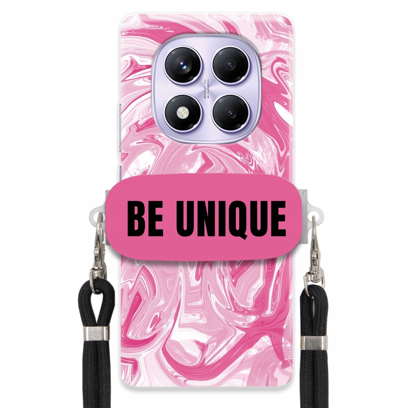 Pouzdro pro Xiaomi Redmi Note 14 Pro Pl Uchywt Šňůrka Černá Růže Mramor Unique