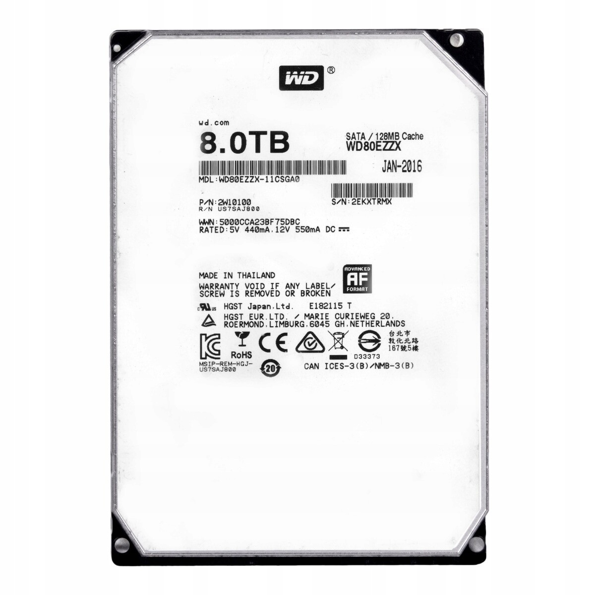 Wd 8TB 5,4K 128MB Sata III 3,5'' WD80EZZX