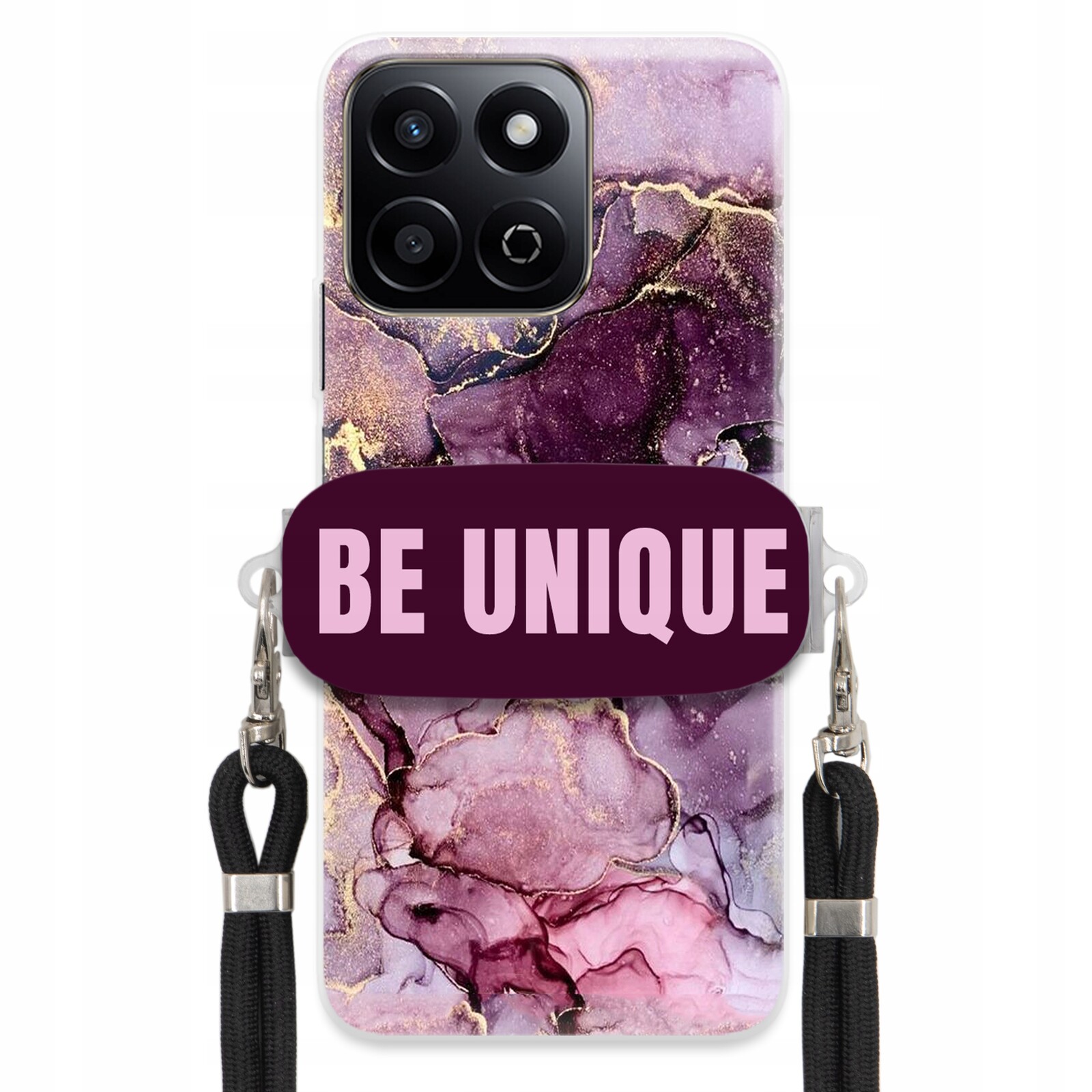 Pouzdro pro Honor 200 Smart úchytka na šňůrku Černá Fialová Mramor Be Unique