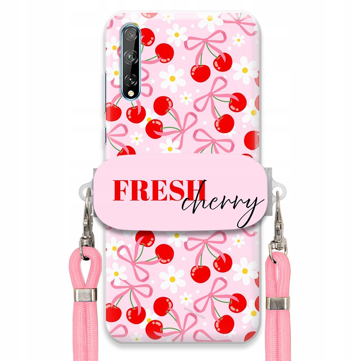 Pouzdro pro Huawei Y8P Case Držák Šňůrka Růžová Cherry Třešničky Mašličky