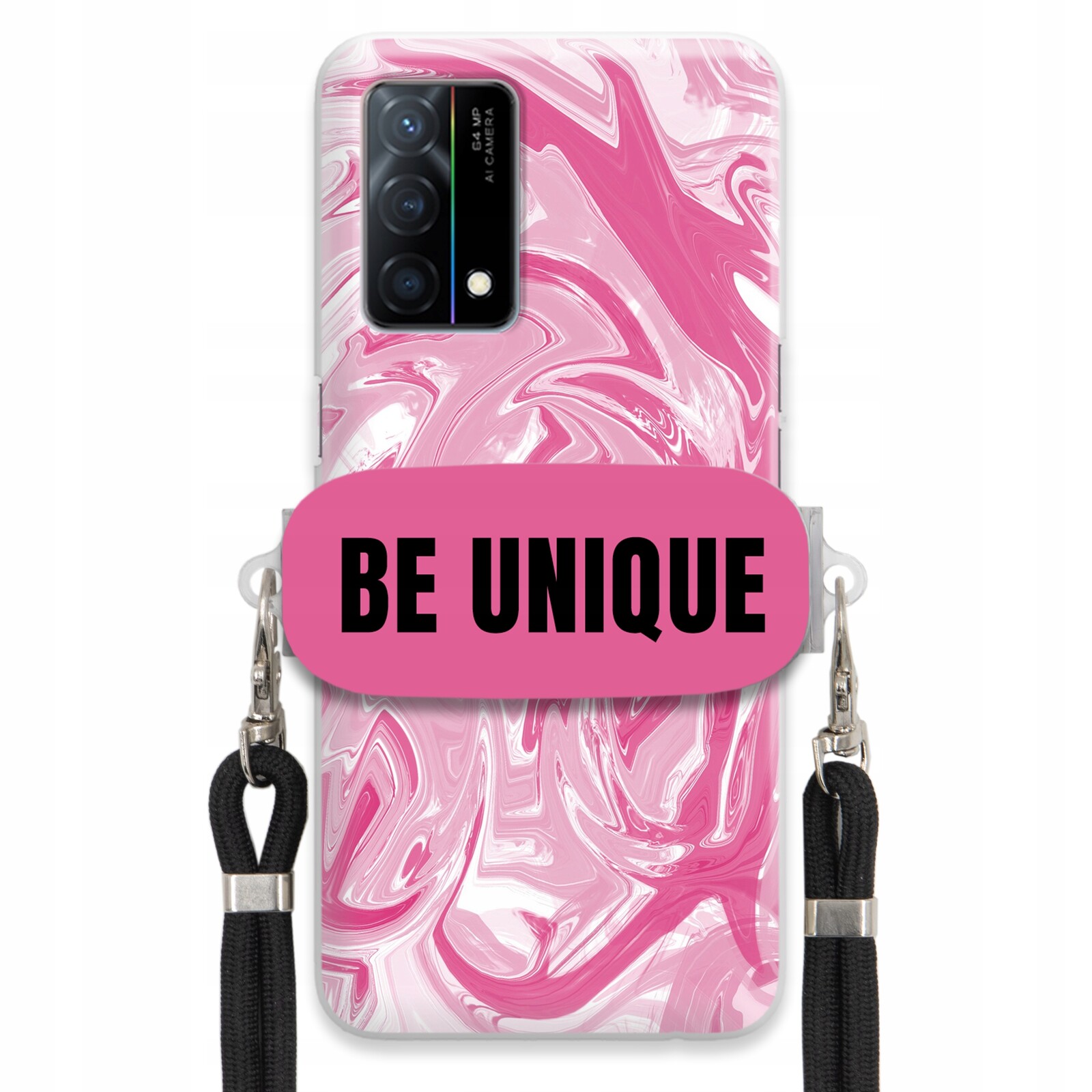 Pouzdro pro Oppo K9 5G úchyt šňůrka Černý Růžový Mramor Be Unique