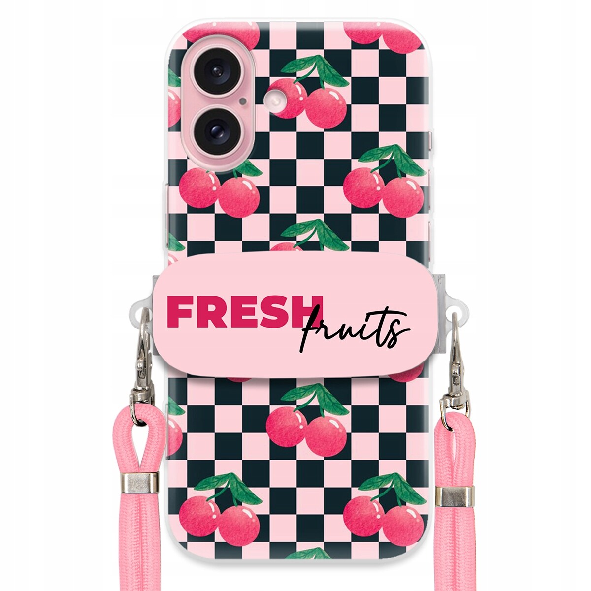 Pouzdro pro iPhone 16 Vodítko Pink Crossbody Funkční rukojeť Fresh Fruits