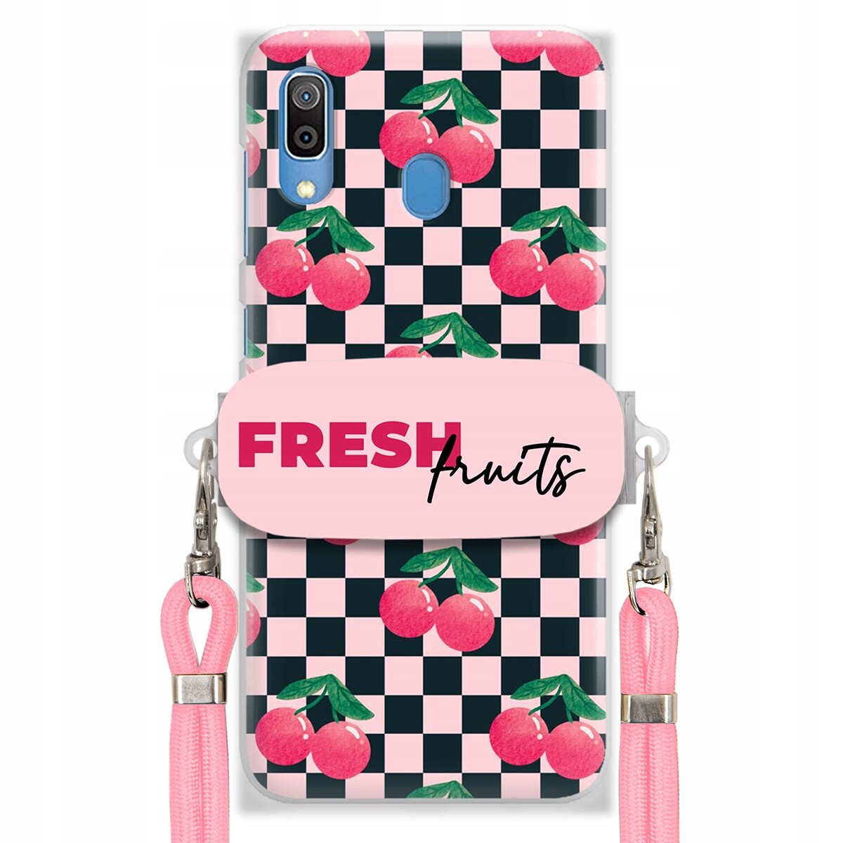 Pouzdro pro Samsung A30 Vodítko Pink Crossbody Držák na šachovnici Fresh Fruits
