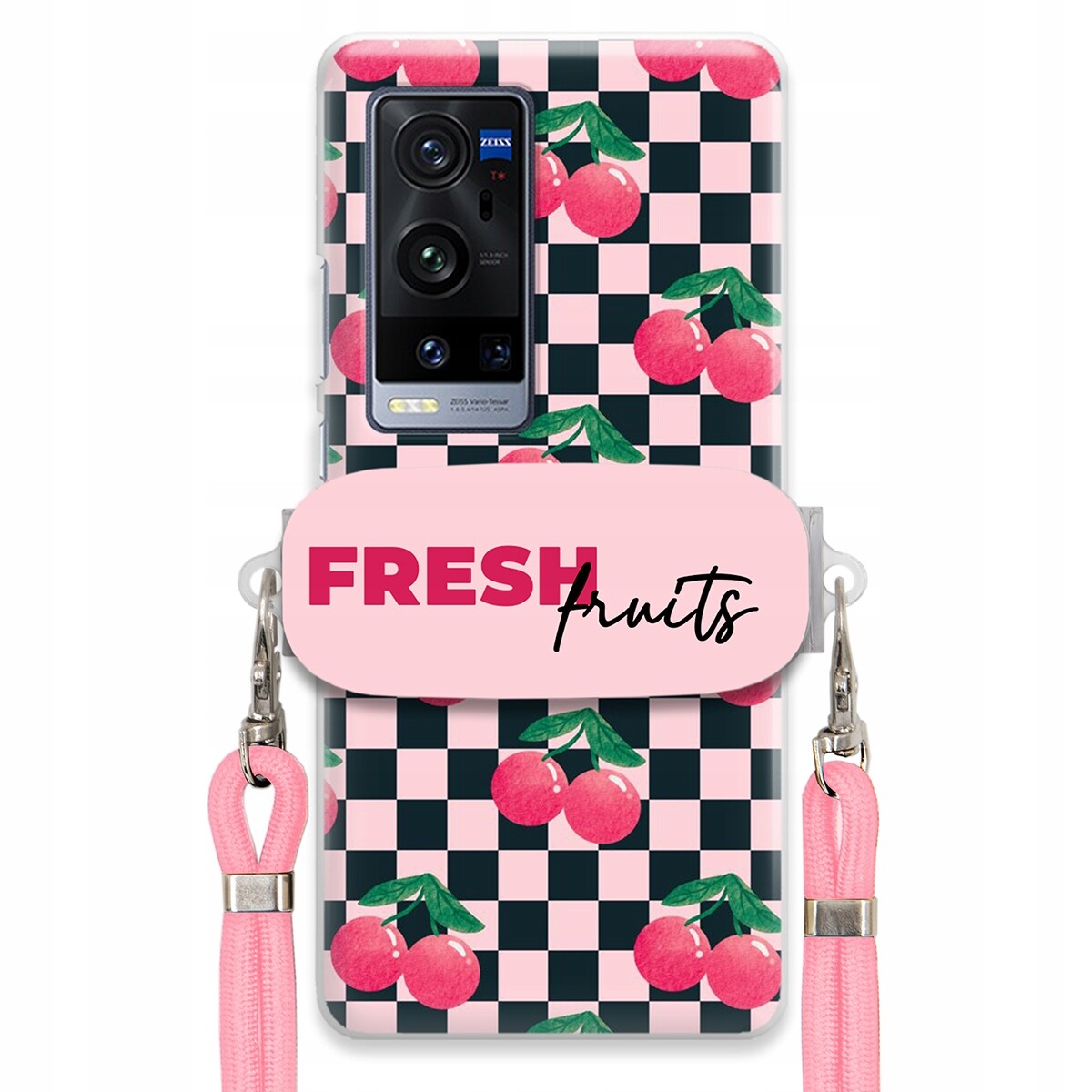 pouzdro na Vivo X60 Pro Plus Crossbody vodítko držák Šachovnice Fresh Fruits