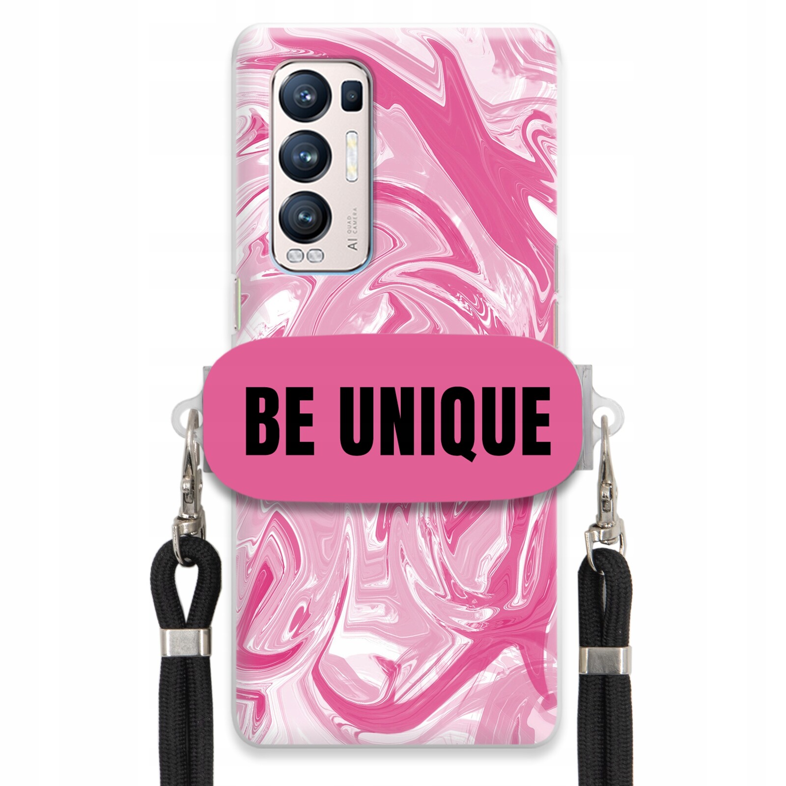 Pouzdro pro Oppo Reno 5 Pro Plus 5G Case úchytka na šňůrku, černý růžový mramor