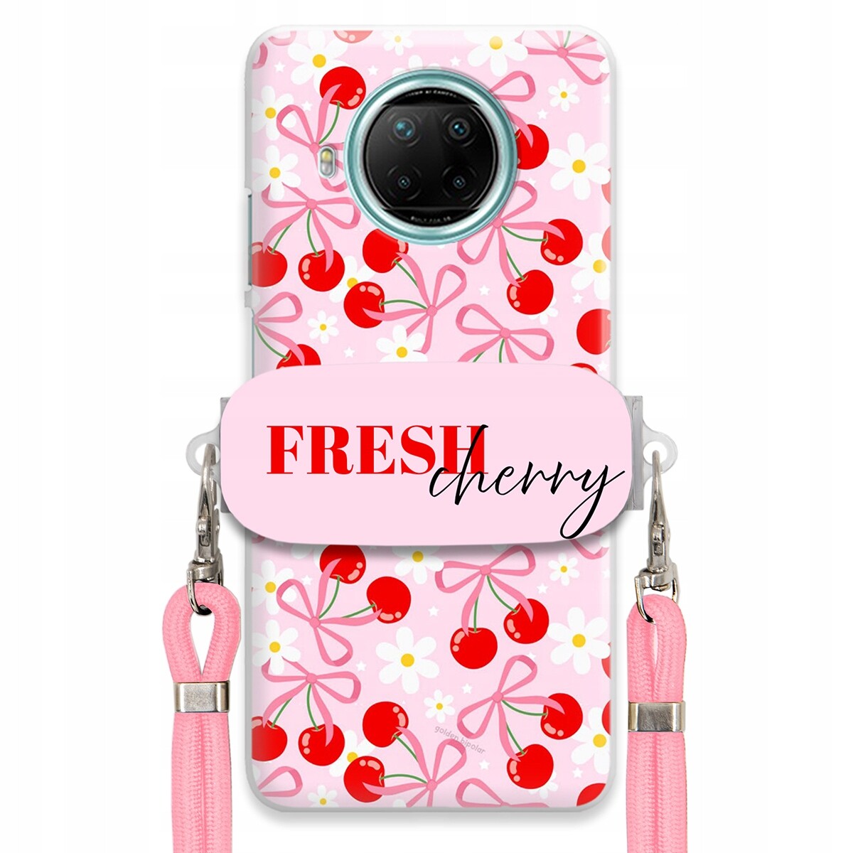 Pouzdro pro Xiaomi Redmi Note 9 5G Case Držák Šňůrka Růžová Fresh Cherry
