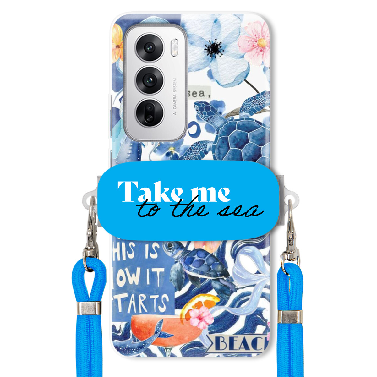Pouzdro pro Oppo Reno 12 5G Premium Vodítko modré Držák Take Me To The Sea