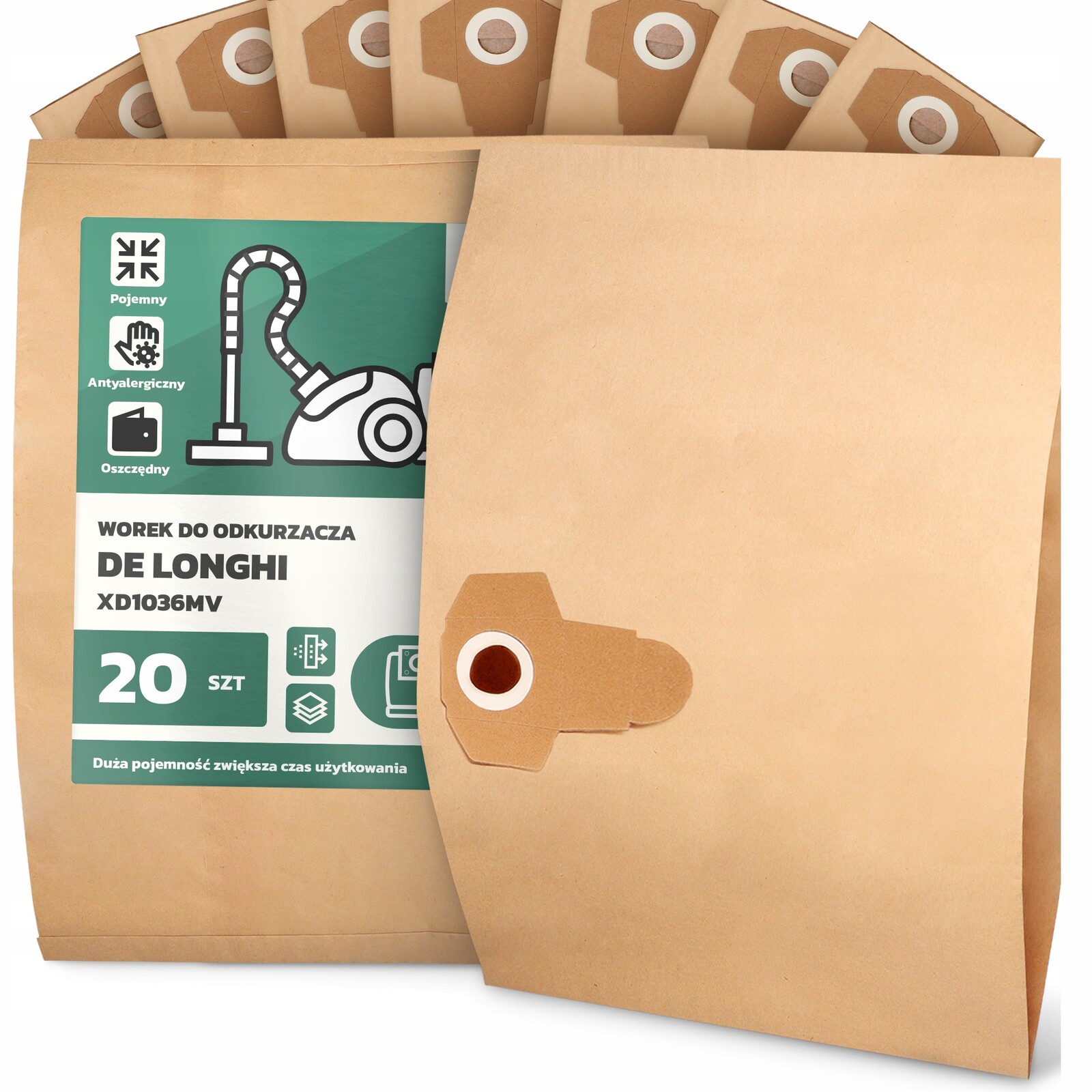 20 x Sáček Do Vysavače Longhi XD1036MV Papírový 2-vrstvový Sáček 2A