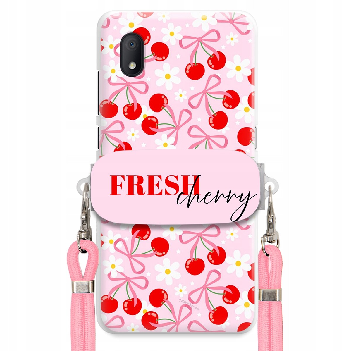 Pouzdro pro Samsung S25 Edge Case Držák na šňůrku Růžový Fresh Cherry Mašle