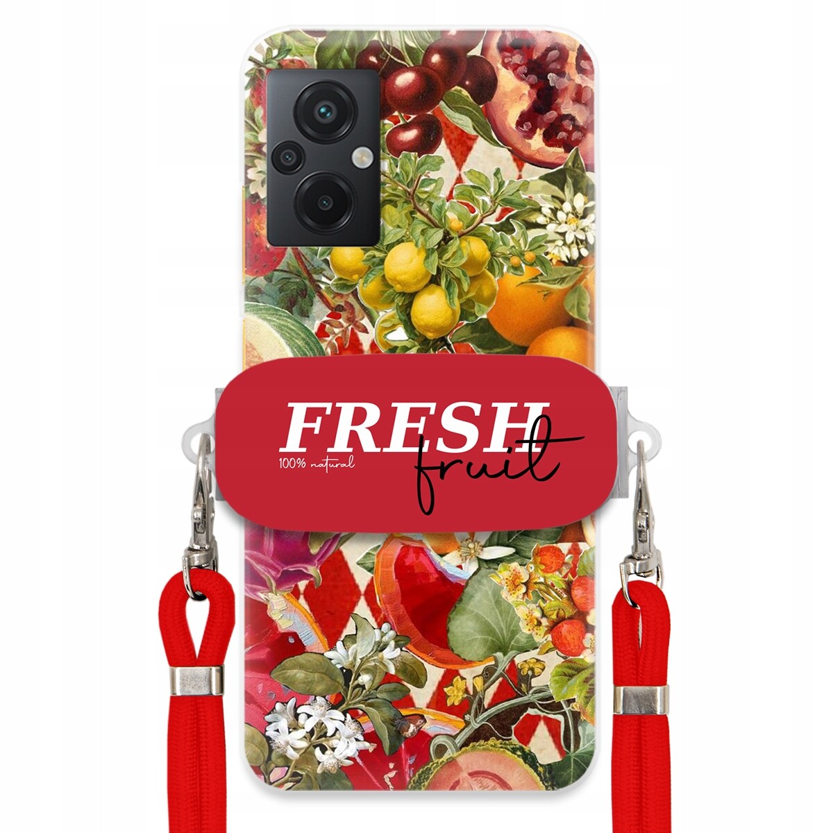 Pouzdro pro Xiaomi Poco M5 Červené Crossbody vodítko Držák Fresh Fruit Ovoce