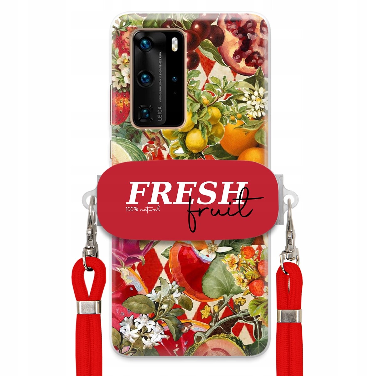 Pouzdro pro Huawei P40 Pro Červené Crossbody vodítko Držák Fresh Fruit Ovoce
