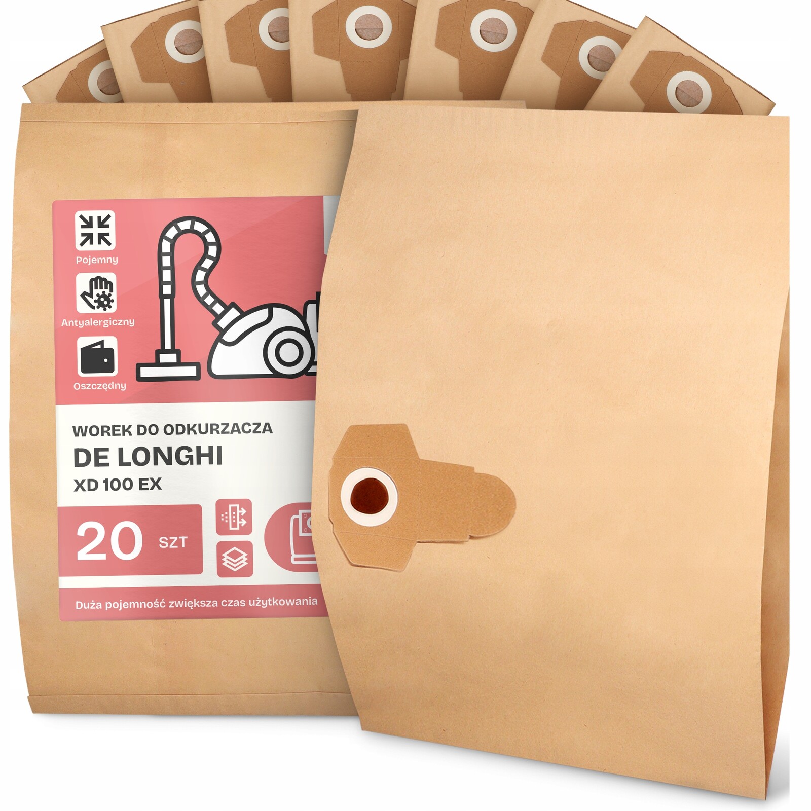20 x Sáček Do Vysavače Longhi XD 100 Ex Papírový 2-vrstvový Sáček 2A