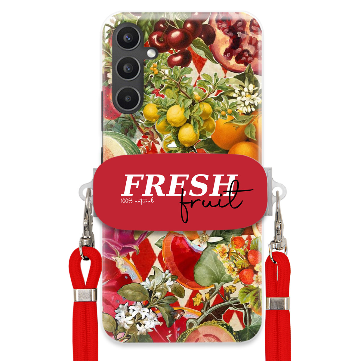 Pouzdro pro Samsung A34 5G Červené Crossbody vodítko Držák Fresh Fruit Ovoce
