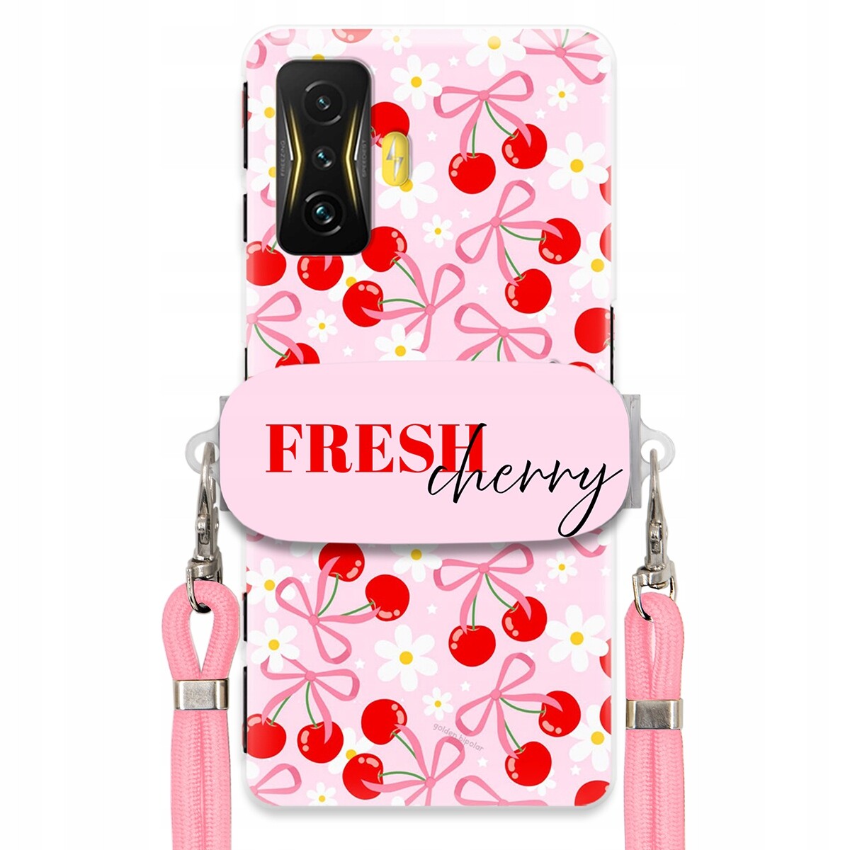 Pouzdro pro Xiaomi Poco F4 Gt Case Držák na šňůrku Růžová Fresh Cherry Kokardy