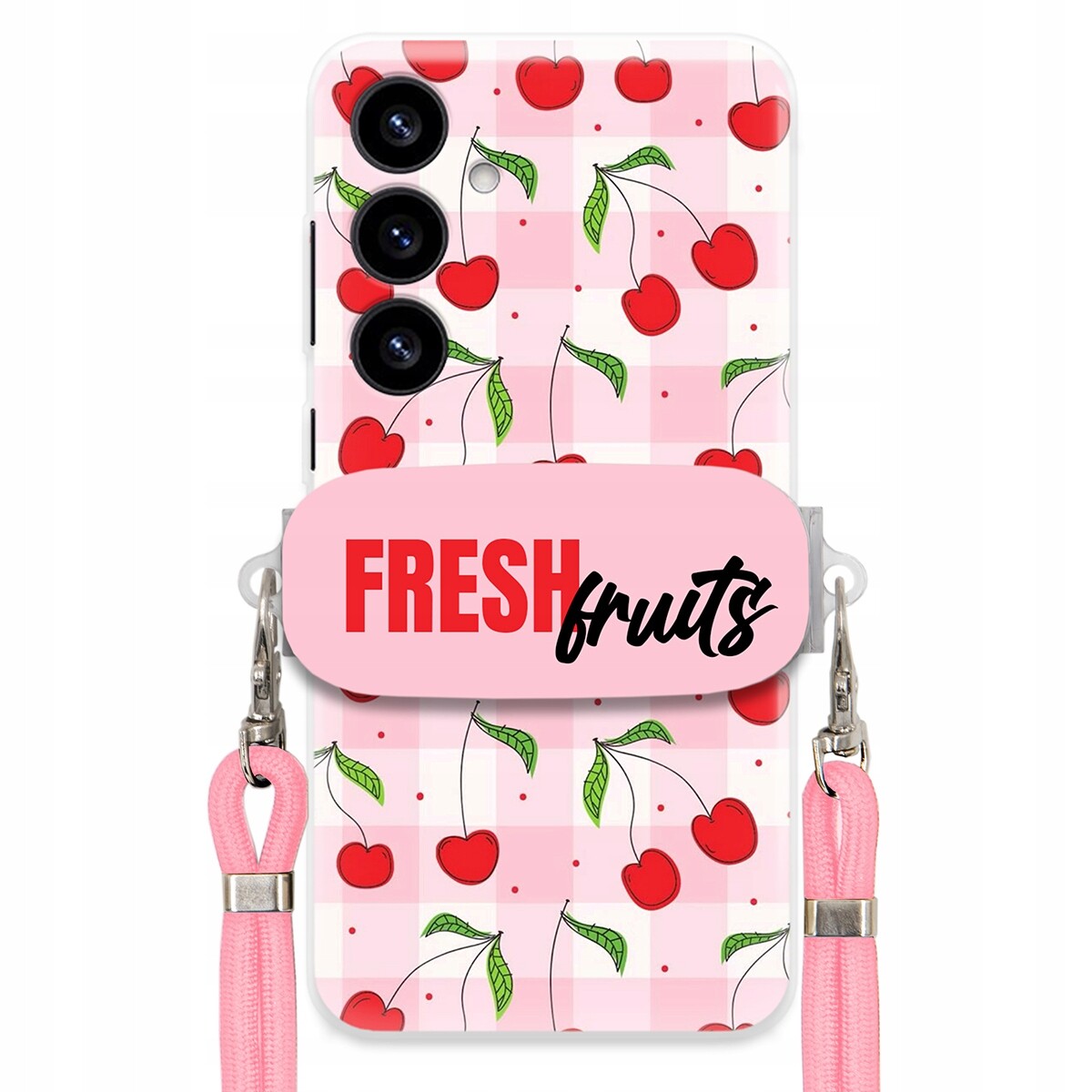 Pouzdro pro Samsung S25 Plus Case Držák Šňůra Růžová Fresh Fruits Mřížka