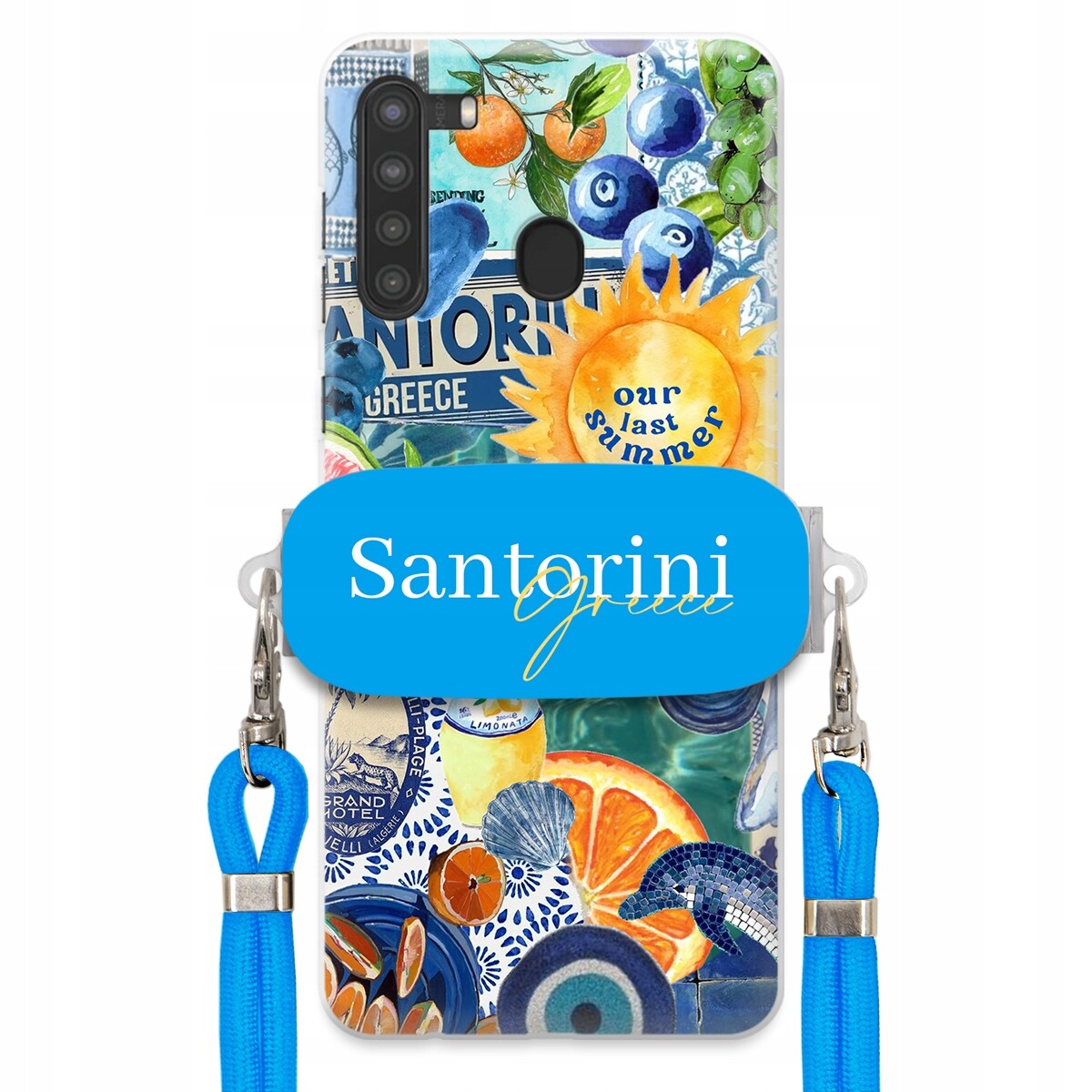 Pouzdro pro Samsung A21 Modré Crossbody vodítko držák Santorini Sea Vibes