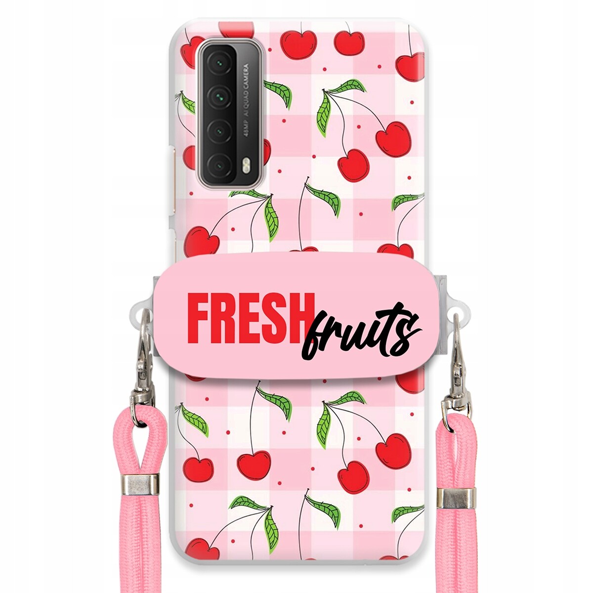 Pouzdro pro Huawei P Smart 2021 Case Držák Šňůra Růžová Fresh Fruits Mřížka