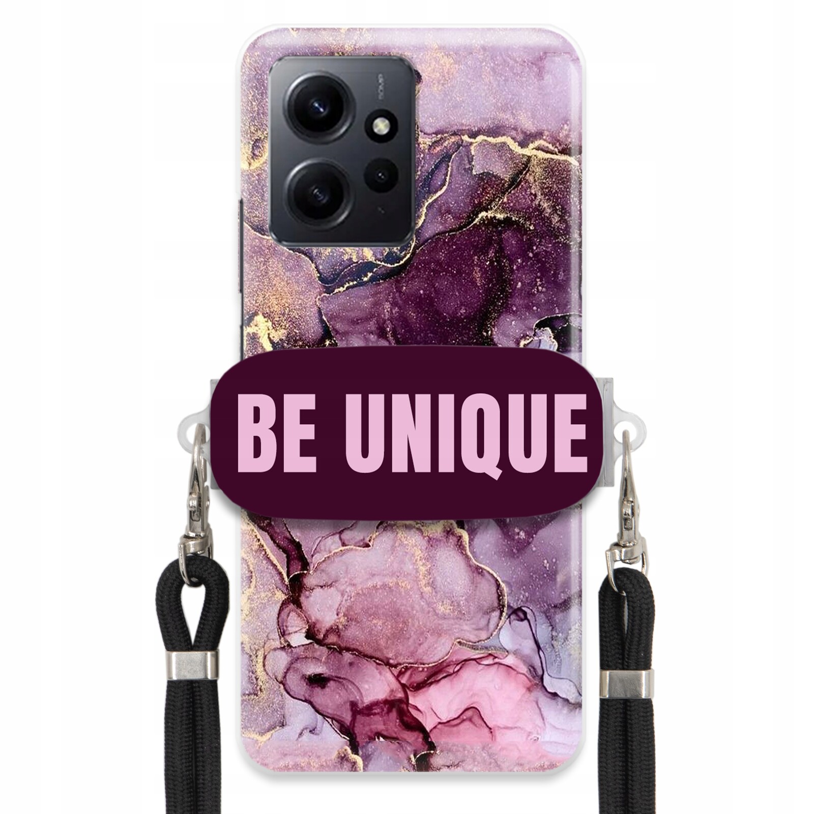 Pouzdro pro Xiaomi Redmi Note 12 4G úchytka na šňůrku Černá Fialová Mramorová