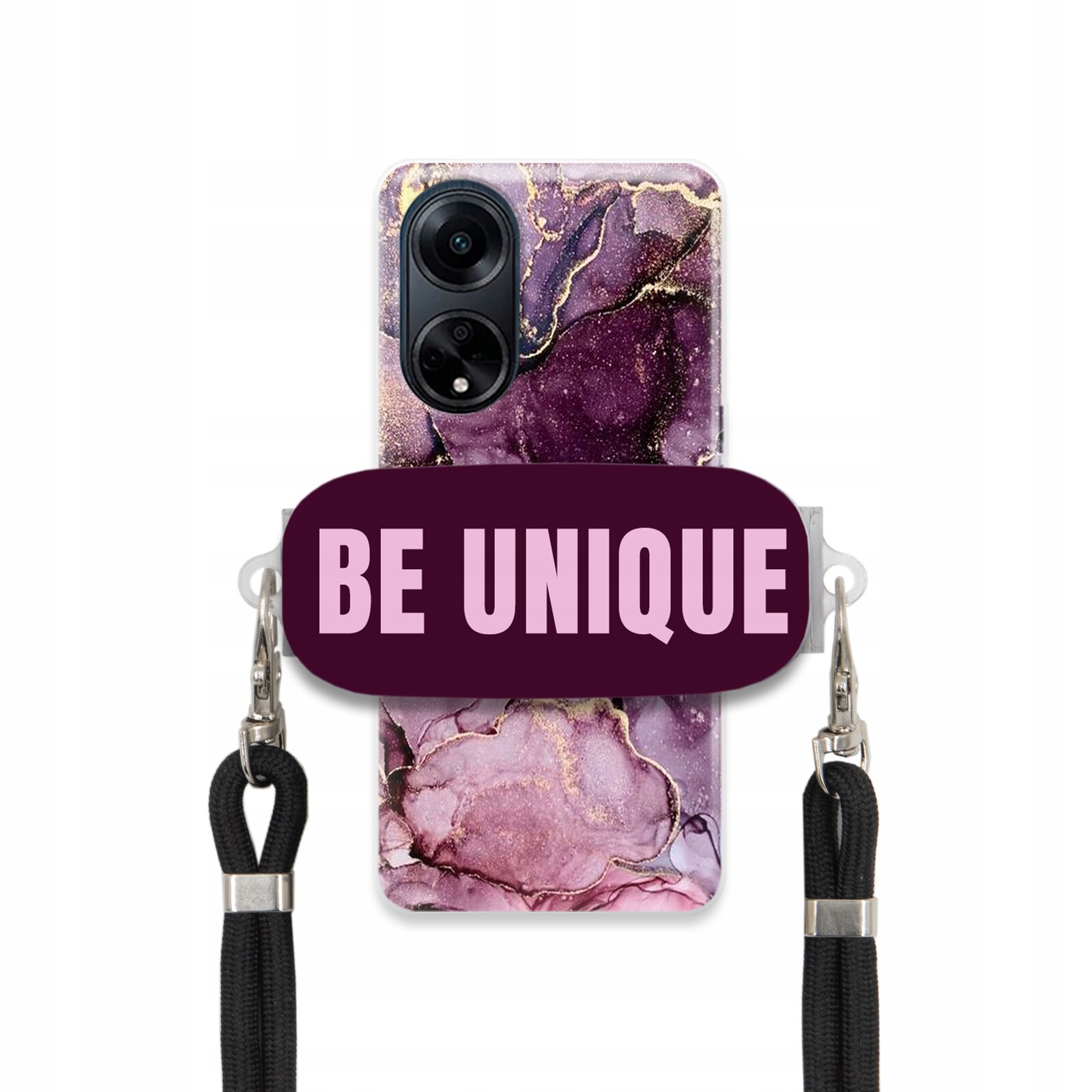 Pouzdro Premium pro Oppo A98 5G Case Uchopovací šňůrka Černá Fialová Mramorová