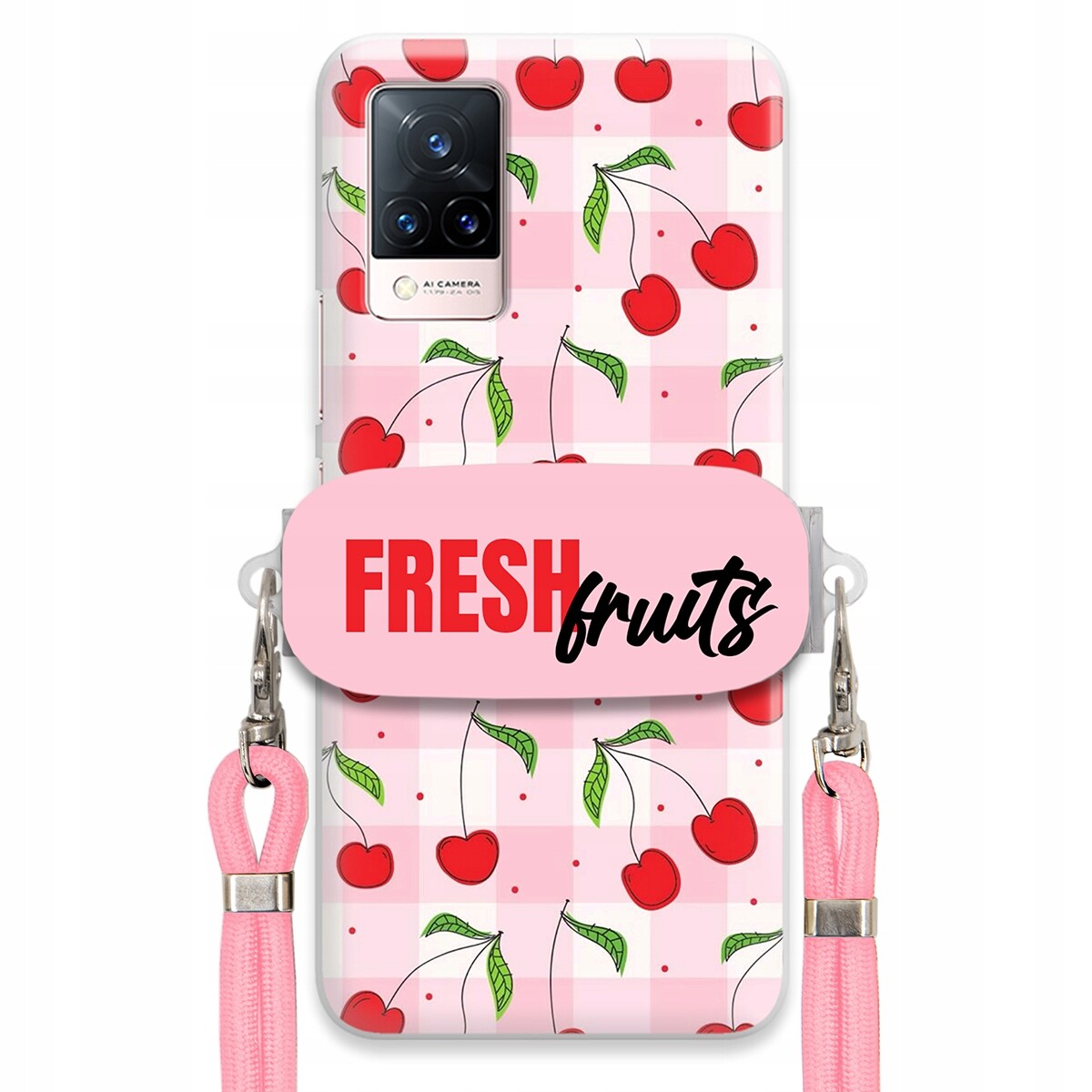 pouzdro na Vivo S9 Case Držák Šňůrka Růžová Fresh Fruits Mřížka Ovoce