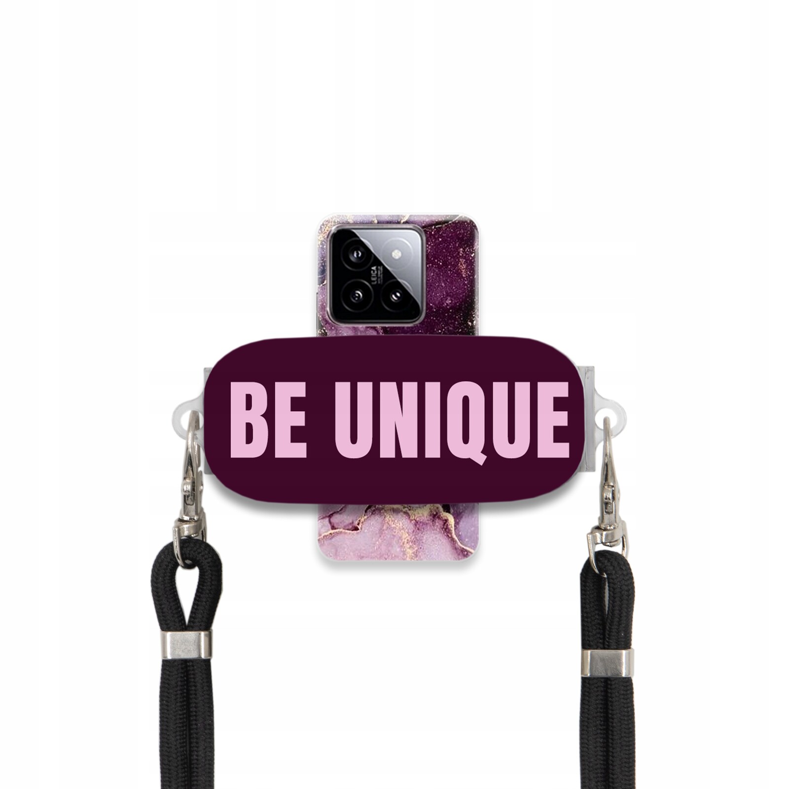 Pouzdro Premium pro Xiaomi 14 Case úchytka na šňůrku, černý fialový mramor