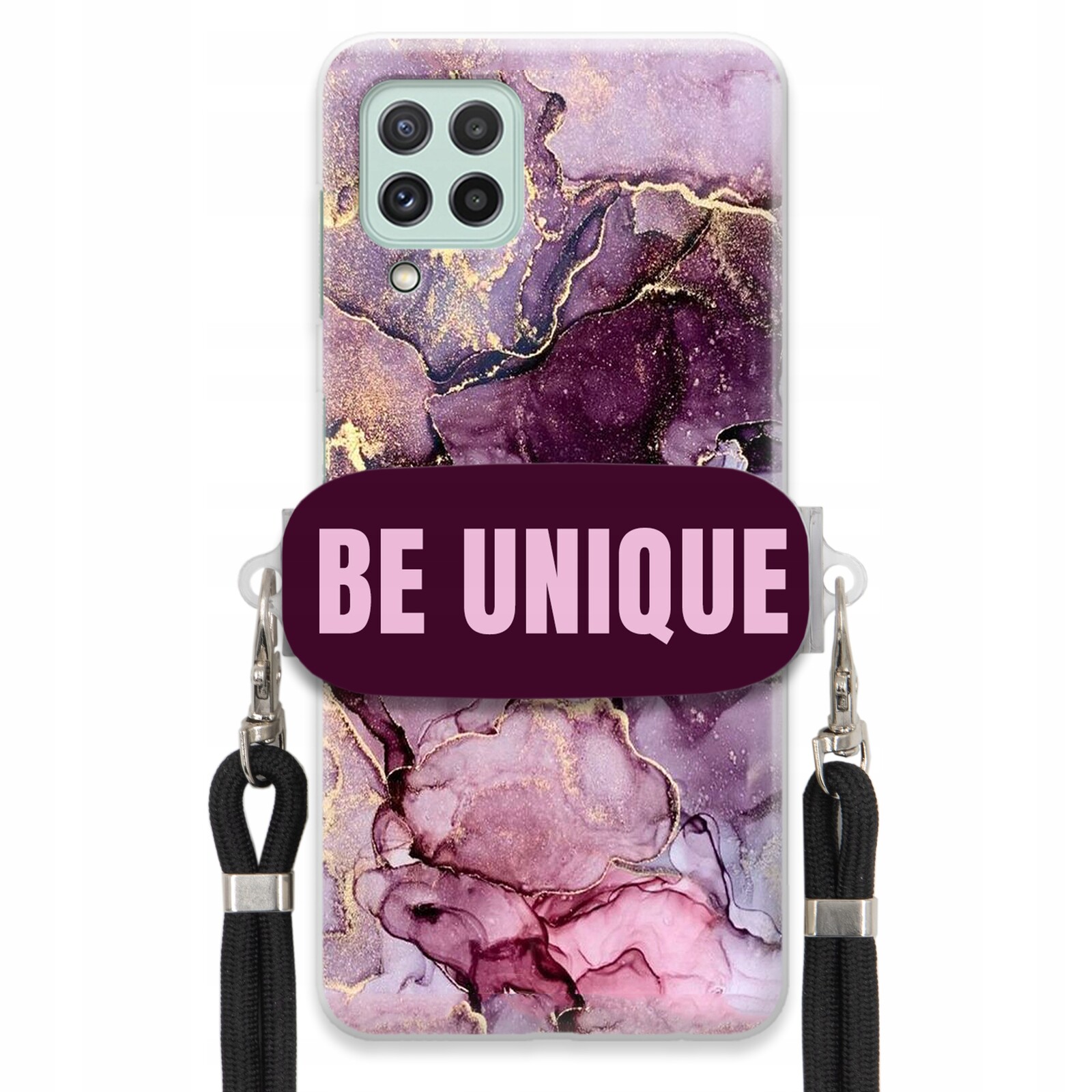 Pouzdro pro Samsung M32 4G úchytka na šňůrku Černá Fialová Mramorová Be Unique