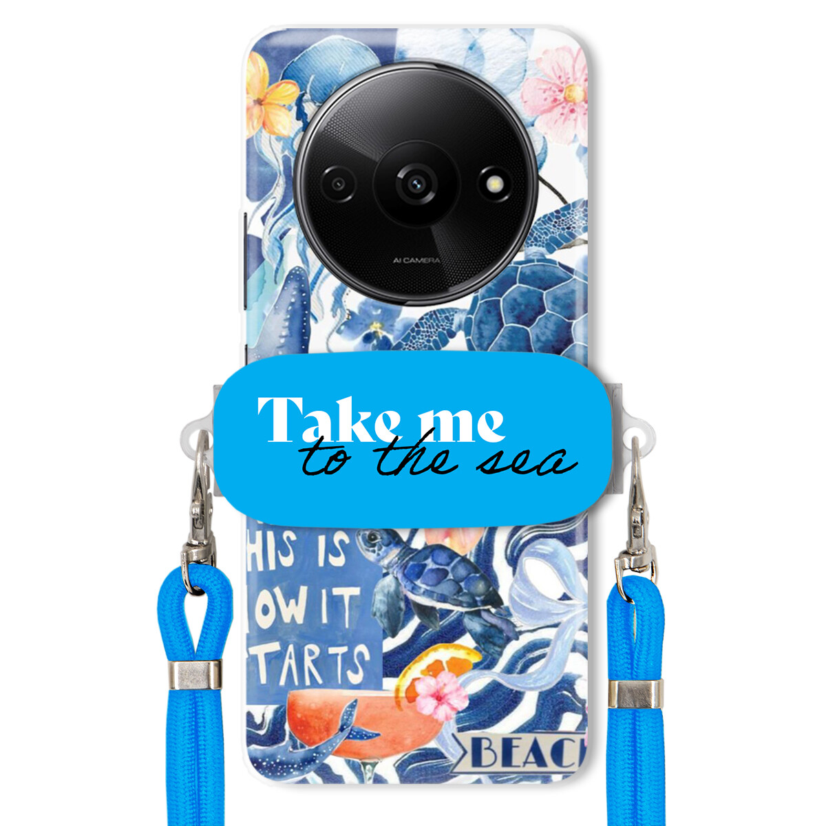 Pouzdro pro Xiaomi Redmi A3 4G Premium Vodítko modré Držák Take Me To The Sea