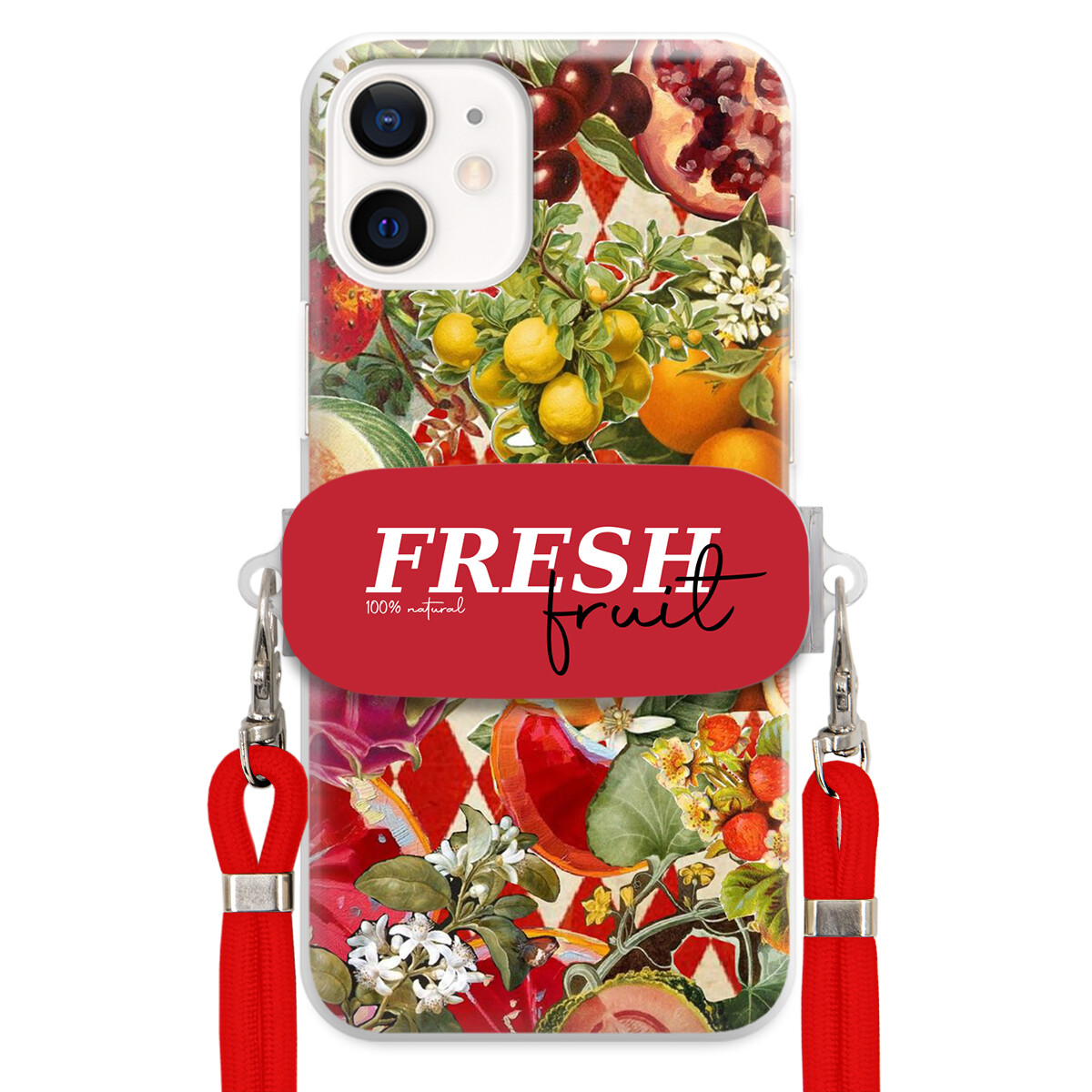 Pouzdro pro iPhone 12 Mini Červené Crossbody vodítko Držák Fresh Fruit Ovoce