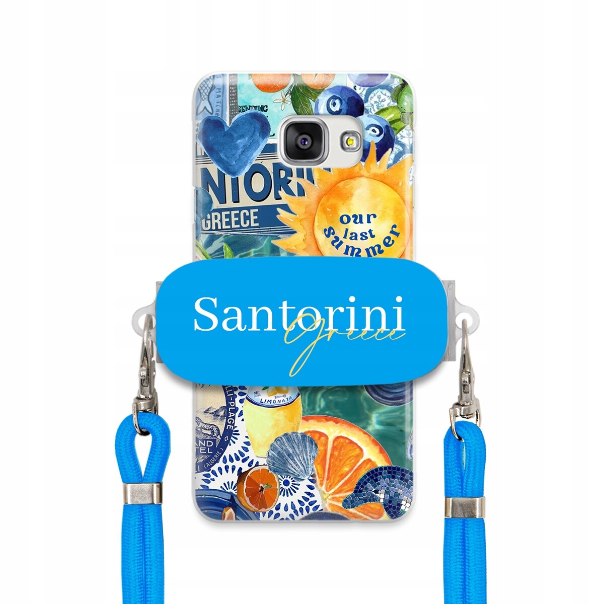 Pouzdro pro Samsung A7 2016 Modré Crossbody vodítko držák Santorini Greece